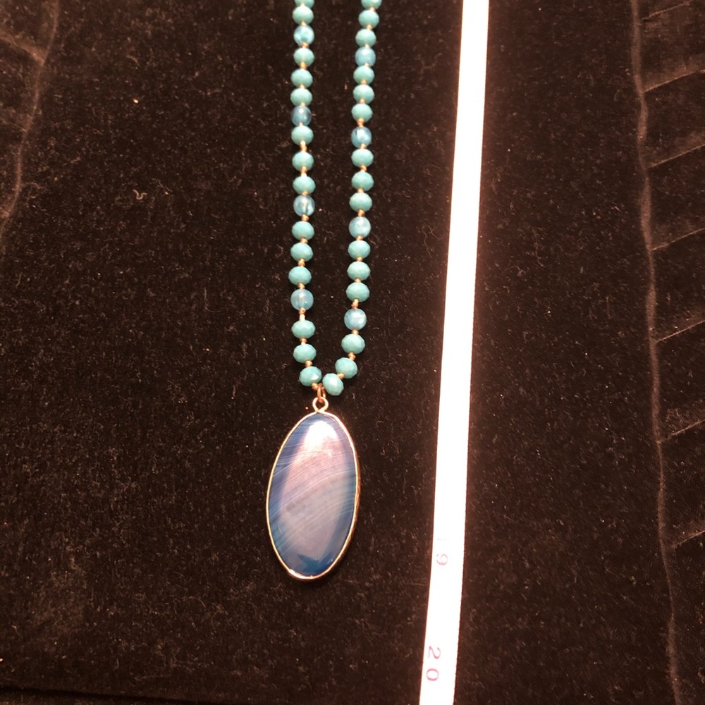 19” Long Blue Beaded Stone Statement Necklace - image 3